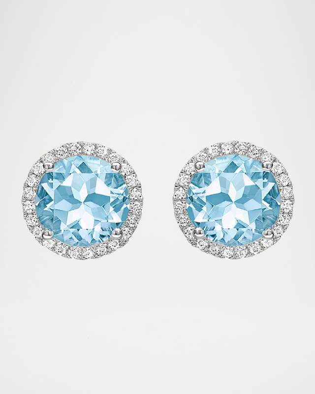 Grace 18k White Gold Blue Topaz Stud Earrings with Diamonds